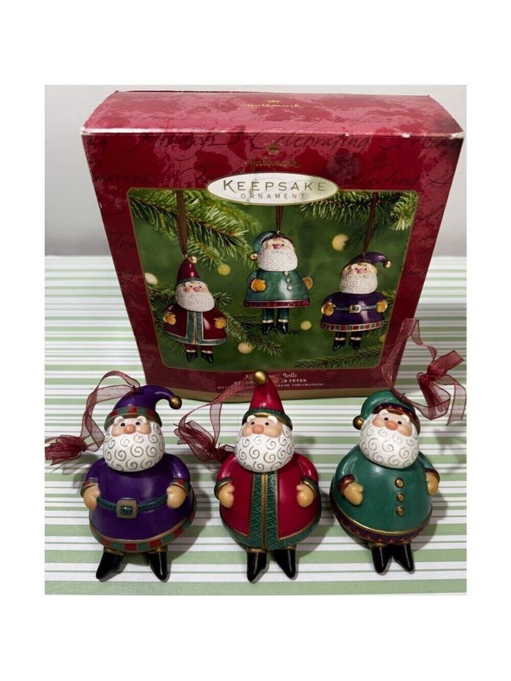 2001 Hallmark Keepsake Ornament Jolly Santa Bells Set of 3 Open Box